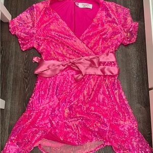 Bright Pink Sequin Wrap Dress